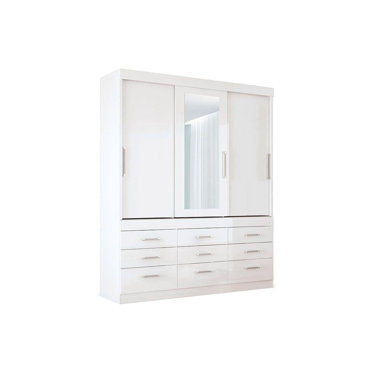 Guarda Roupa 3 Portas De Correr E 9 Gavetas C Espelho Click 3 9 Branco Santos Andira