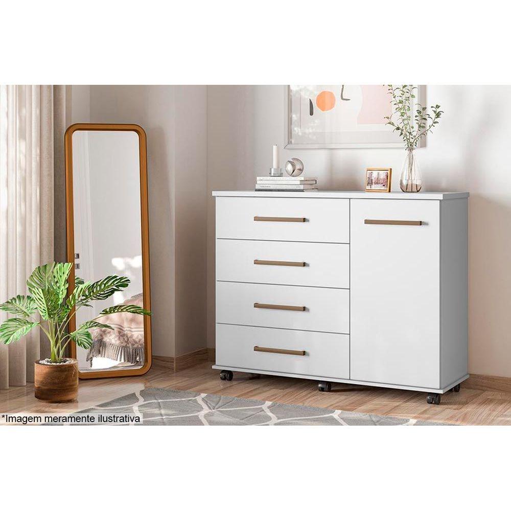 Comoda Infantil Flora C 1 Porta E 4 Gavetas Branco Demobile