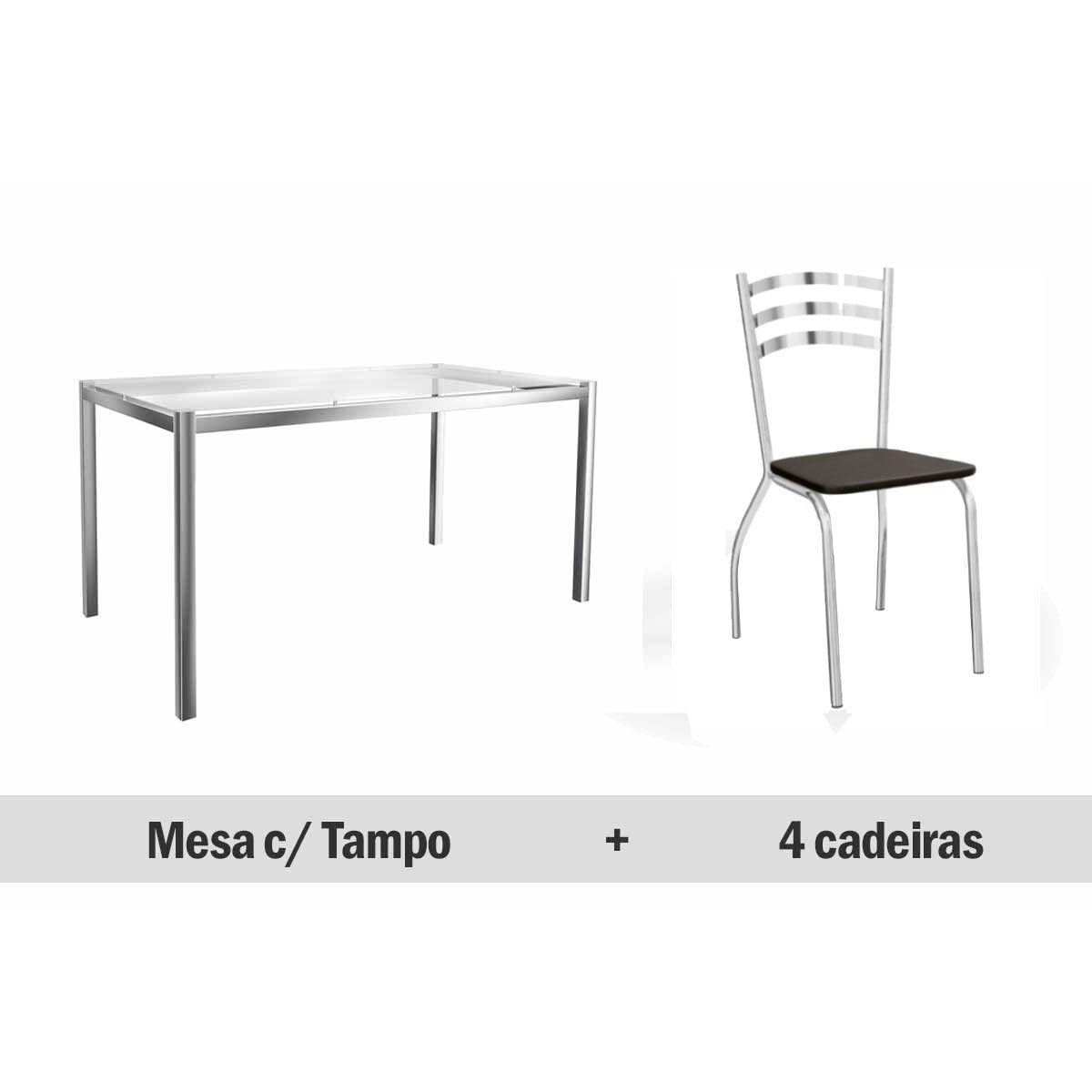 Conjunto Mesa De Cozinha Reno C Tampo De Vidro 150cm 4 Cadeiras Portugal Cromada Preto Kappesberg