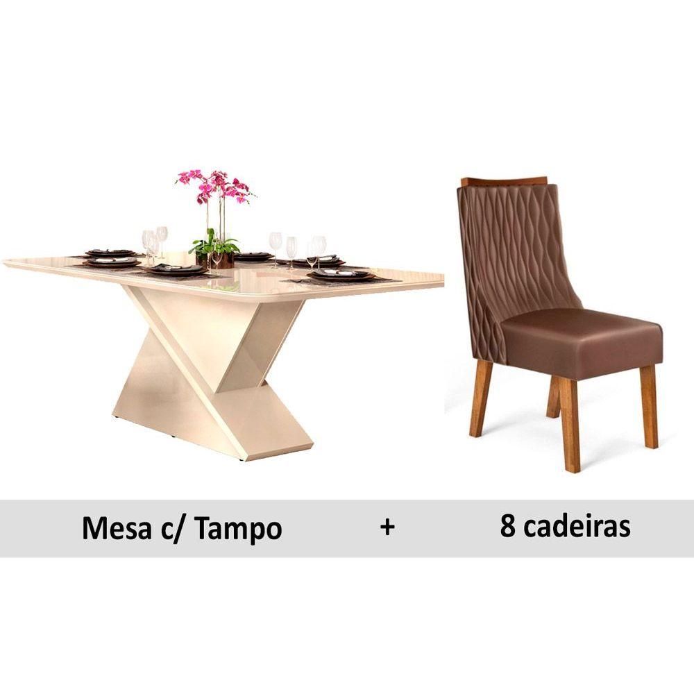 Conjunto Mesa Sala Jantar Zafira C Tampo Madeirado C Vidro 200cm 8 Cadeiras Jade Demolicao Moca Dj Moveis