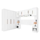 Quarto Modulado Casal Modena 7 Pecas 1 Armario Aereo 3 Guarda Roupas 3 Complementos Qcm53 Branco Demobile