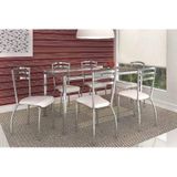 Conjunto Mesa De Cozinha Elba C Tampo Vidro 120cm 6 Cadeiras Portugal Cromada Branco Kappesberg