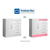 Comoda Juvenil Montevideu 1 Porta E 4 Gavetas Branco Rosa Demobile