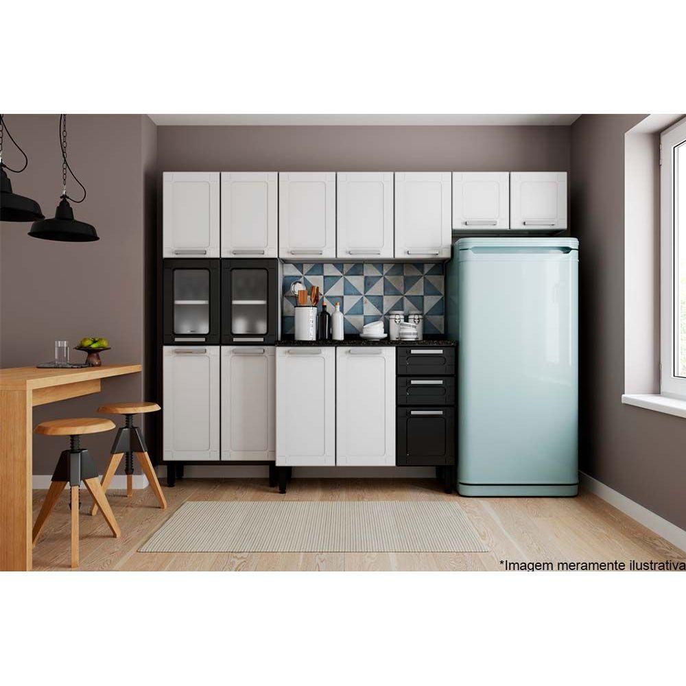 Cozinha Modulada Bertolini Multipla 4 Pecas 2 Armarios 1 Balcao 1 Paneleiro C4p81 Branco Preto