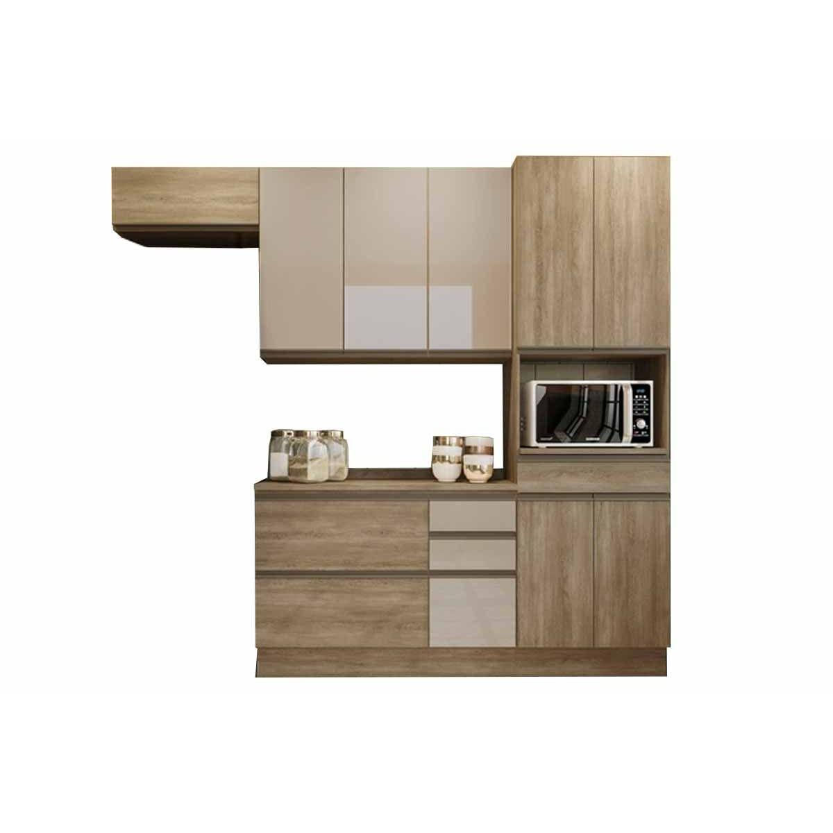 Cozinha Modulada Kappesberg Maxxi 5 Pecas 2 Armarios 1 Balcao 1 Paneleiro 1 Complemento C5p38 Nogal