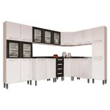 Cozinha Modulada Completa Evidence 8 Pecas 3 Armarios 3 Balcoes 2 Paneleiros C8p23 Branco Preto Bertolini