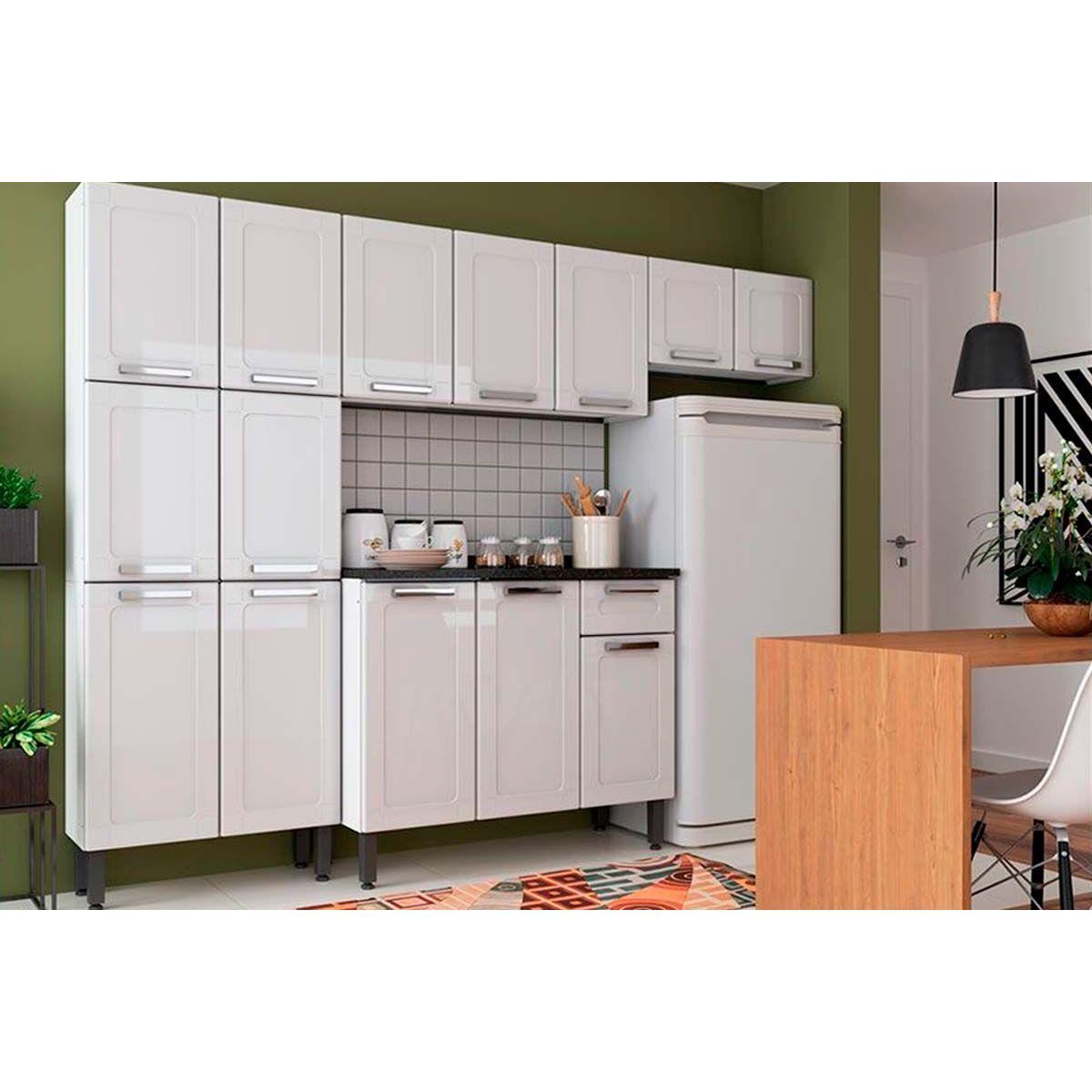 Cozinha Modulada Completa Multipla 4 Pecas 2 Armarios 1 Balcao 1 Paneleiro C4p72 Branco Bertolini