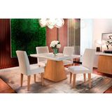 Conjunto Mesa Sala Jantar Luna Tampo Madeirado C Vidro 120cm Canto Reto 6 Cadeiras Grecia Imbuia Creme Rufato