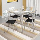 Conjunto Mesa De Cozinha Reno C Tampo Vidro 90cm 4 Cadeiras Napoles Cromada Preto Kappesberg