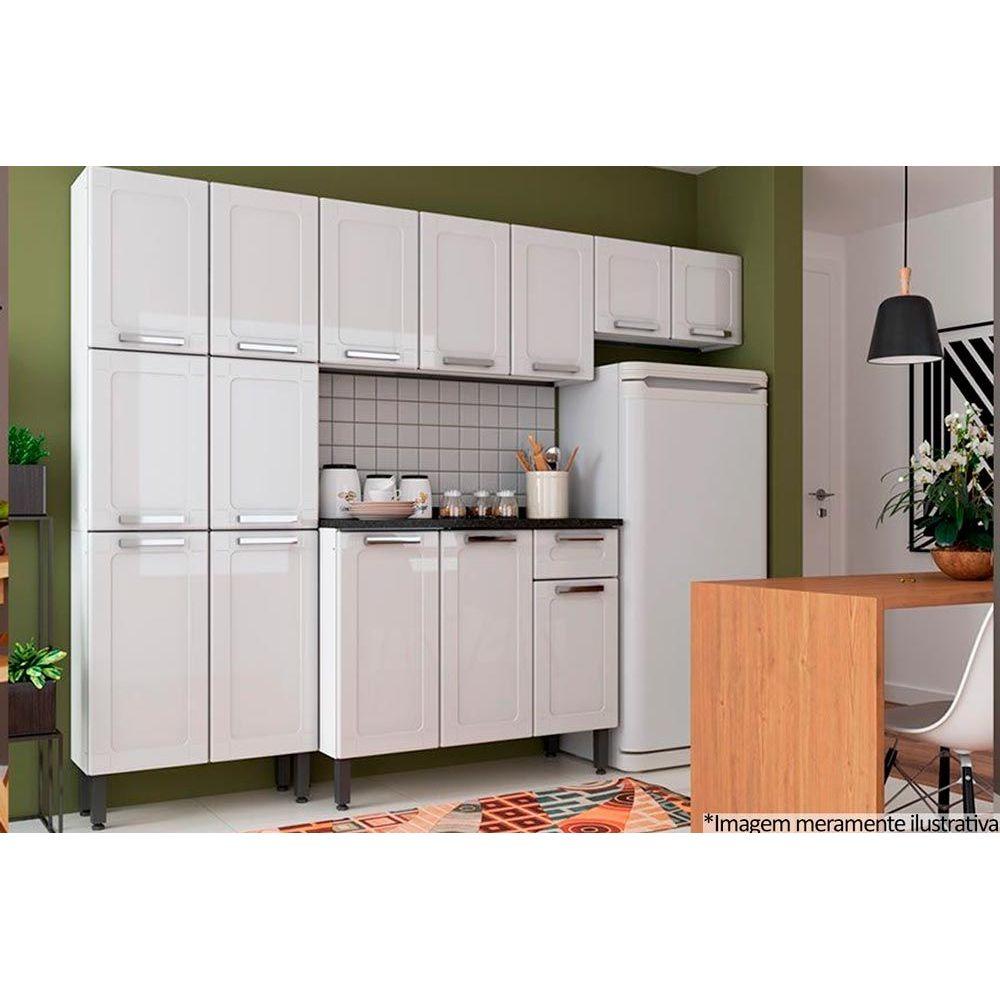 Cozinha Modulada Completa Multipla 4 Pecas 2 Armarios 1 Balcao 1 Paneleiro C4p74 Branco Bertolini