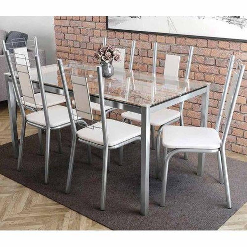 Conjunto Mesa De Cozinha Reno C Tampo Vidro 150cm 6 Cadeiras Florenca Cromada Branco Kappesberg