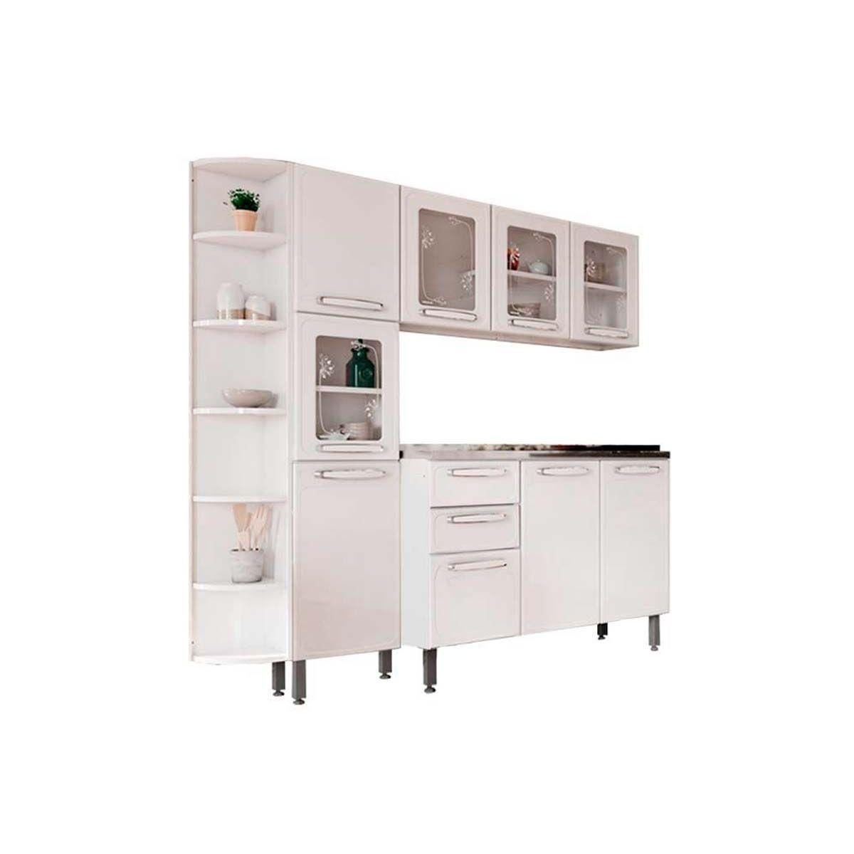 Cozinha Modulada Bertolini Evidence 4 Pecas 1 Armario 1 Balcao 1 Paneleiro 1 Complemento C4p44 Branco