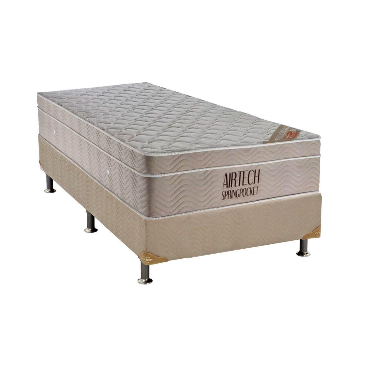 Cama Box Solteiro Colchao Molas Superpocket Ensacadas Ortobom Fort Airtech Spring Base Crc Suede Branco 88x188