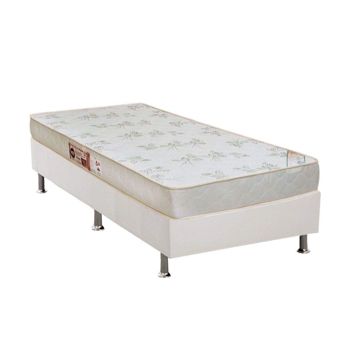 Cama Box Solteiro Colchao Espuma Castor D33 Sleep Max Relax Base Crc Courano White 88x188