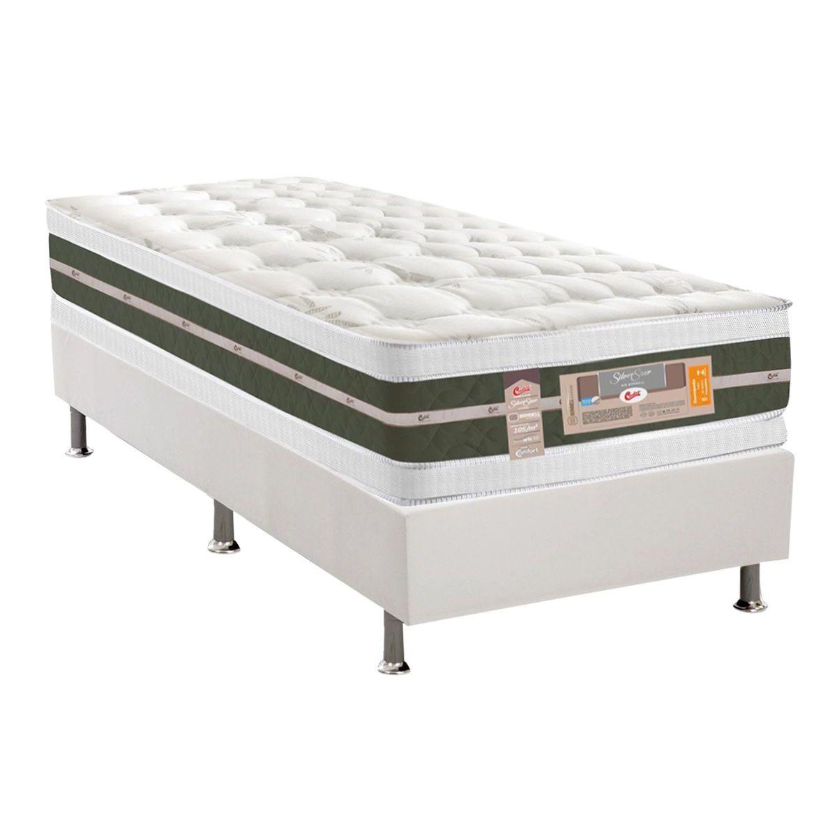 Cama Box Solteiro Colchao Molas Castor Bonnel Silver Star Air Df Base Crc Courano White 88x188