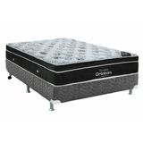 Cama Box Casal Colchao Molas Ortobom Nanolastic Exclusive Base Crc Suede Cinza 138x188