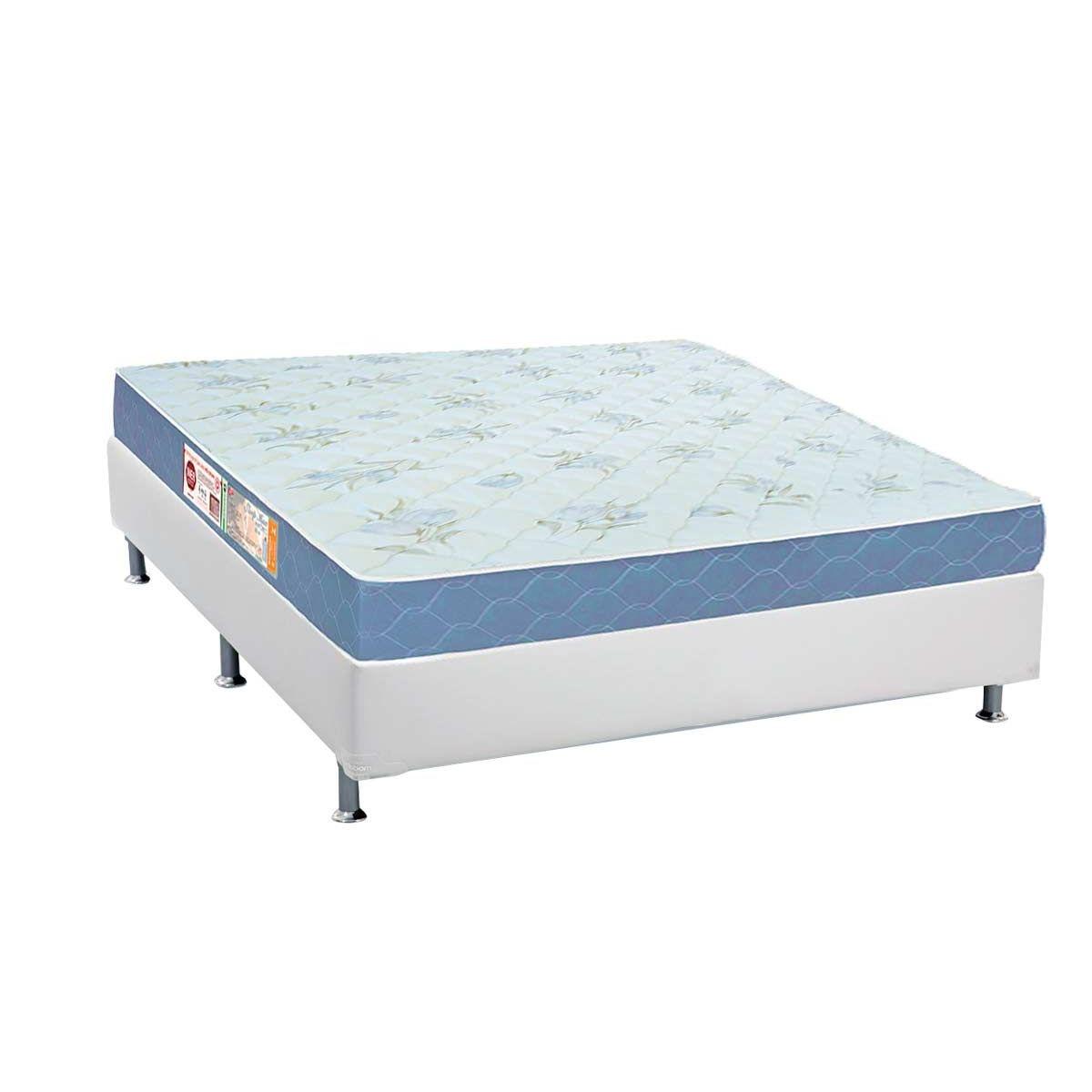 Cama Box Casal Colchao Espuma Castor D45 Sleep Max Base Crc Courano White 138x188