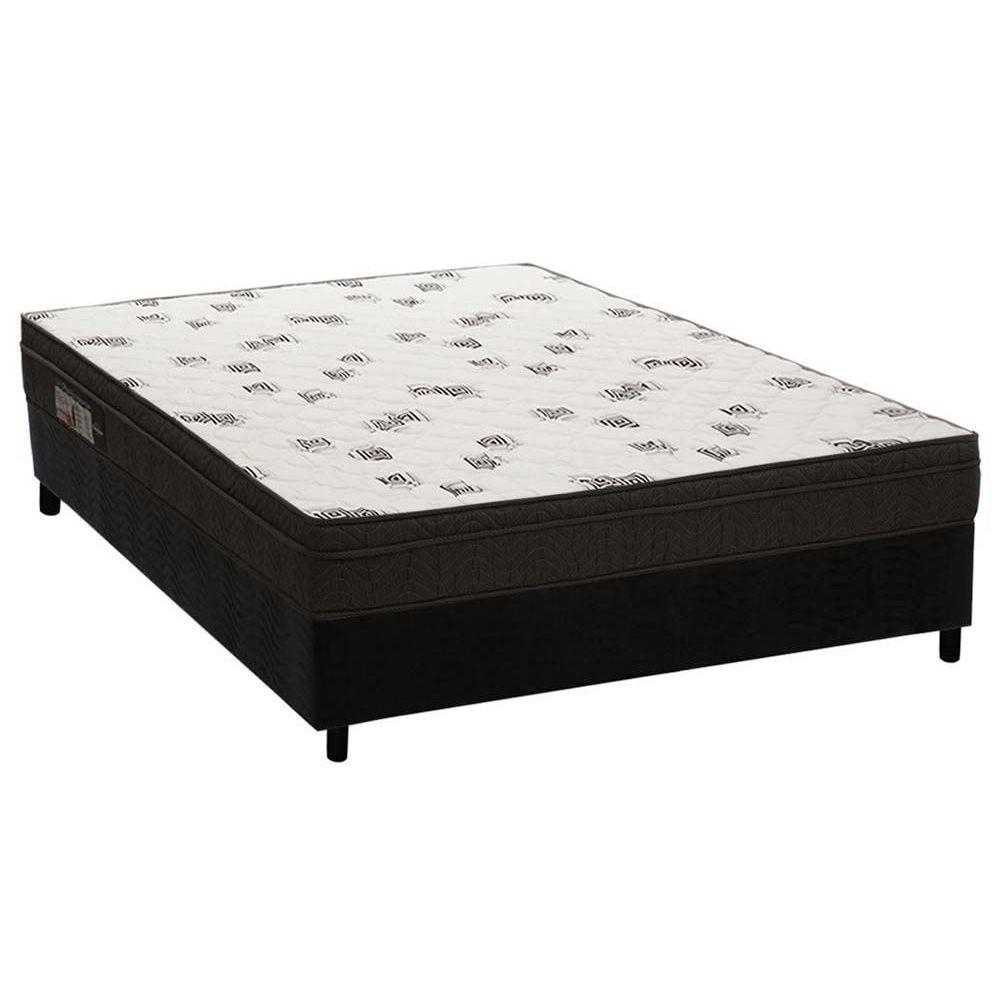 Cama Box Casal Colchao Espuma Ortobom D45 Light Base Crc Suede Black 138x188