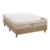 Cama Box Casal Colchao Molas Ortobom Nanolastic Elegant Base Crc Suede Bege 138x188