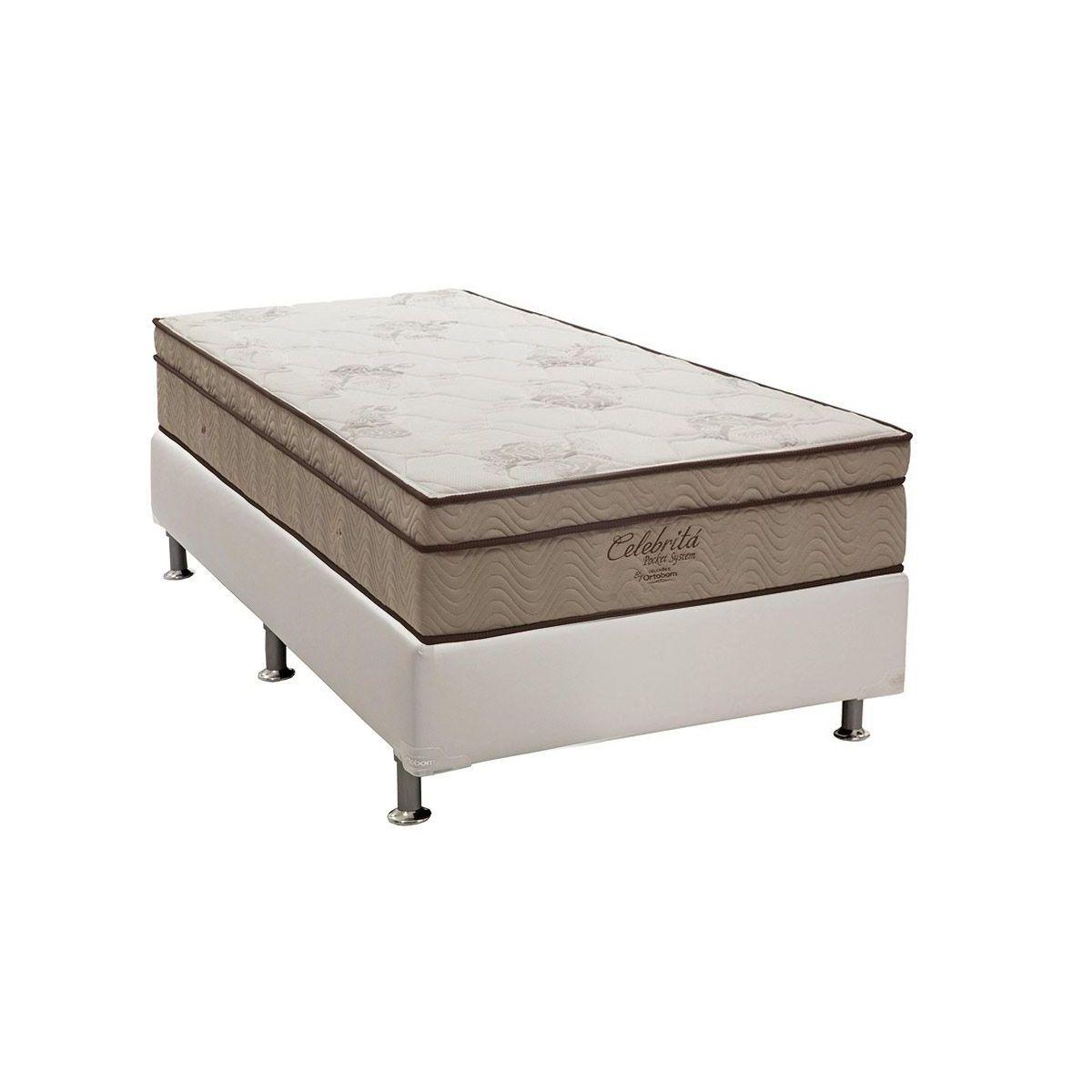 Cama Box Solteiro Colchao Molas Ortobom Superpocket Celebrita Base Crc Courano Branco 88x188