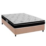 Cama Box Casal Colchao Molas Ortobom Nanolastic Physical Spring Base Crc Suede Bege 138x188