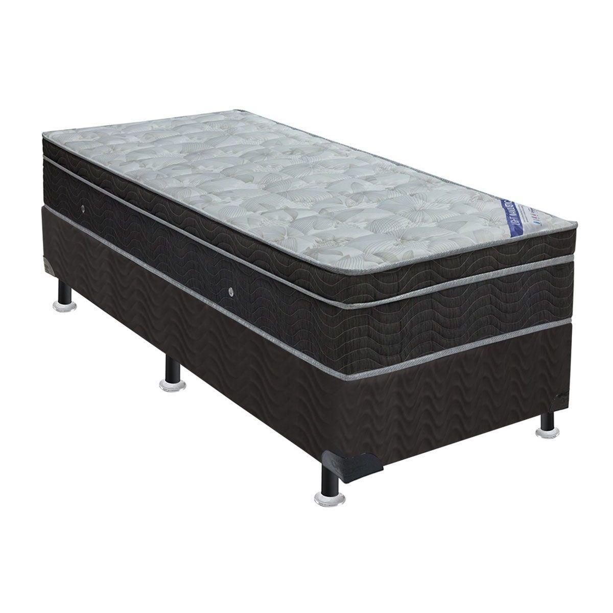 Cama Box Solteiro Colchao Molas Ortobom Nanolastic Light Selado Base Crc Suede Black 88x188