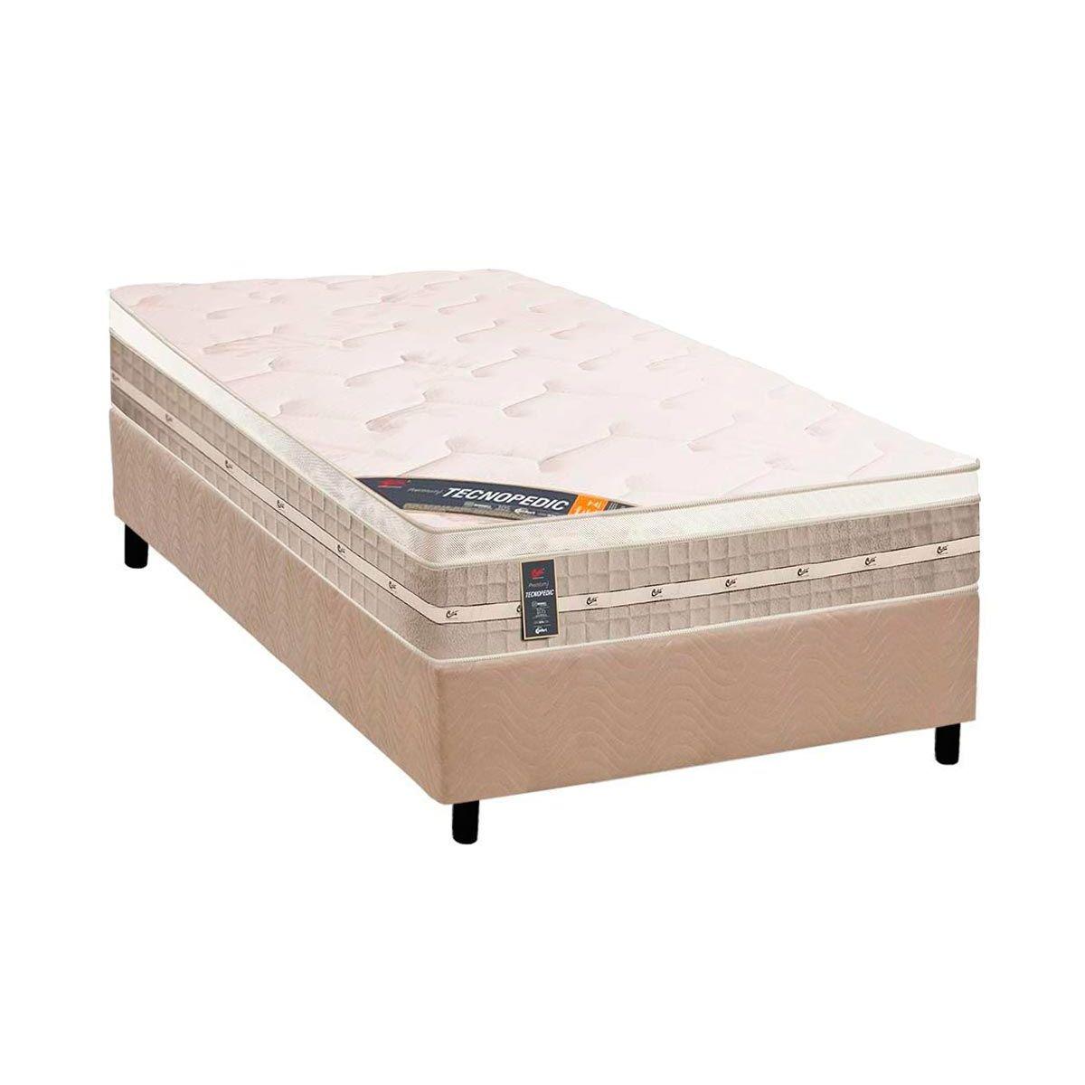 Cama Box Solteiro Colchao Molas Castor Tecnopedic Premium Base Crc Suede Clean 88x188