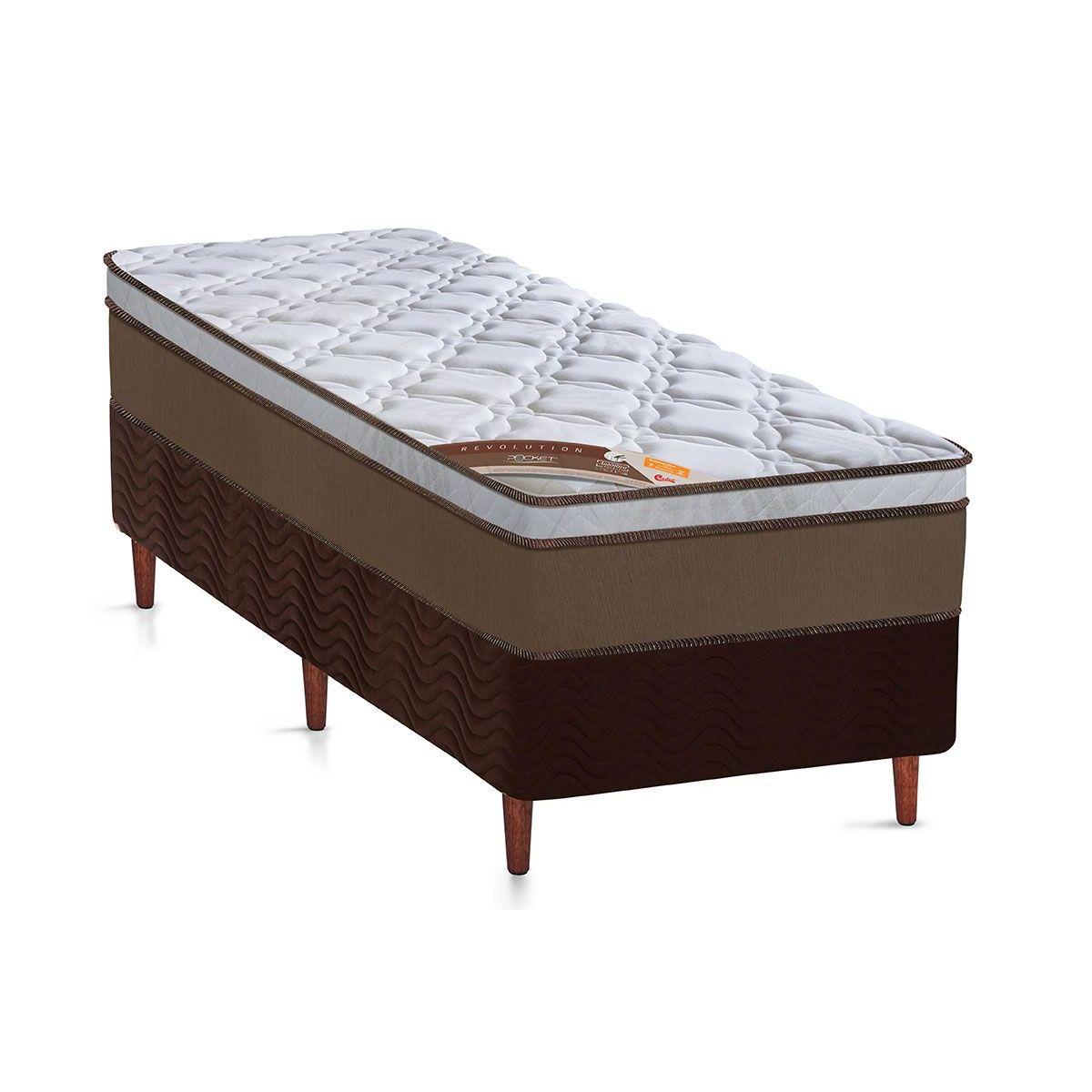 Cama Box Solteiro Colchao Molas Castor Pocket Revolution Base Crc Suede Brown 88x188