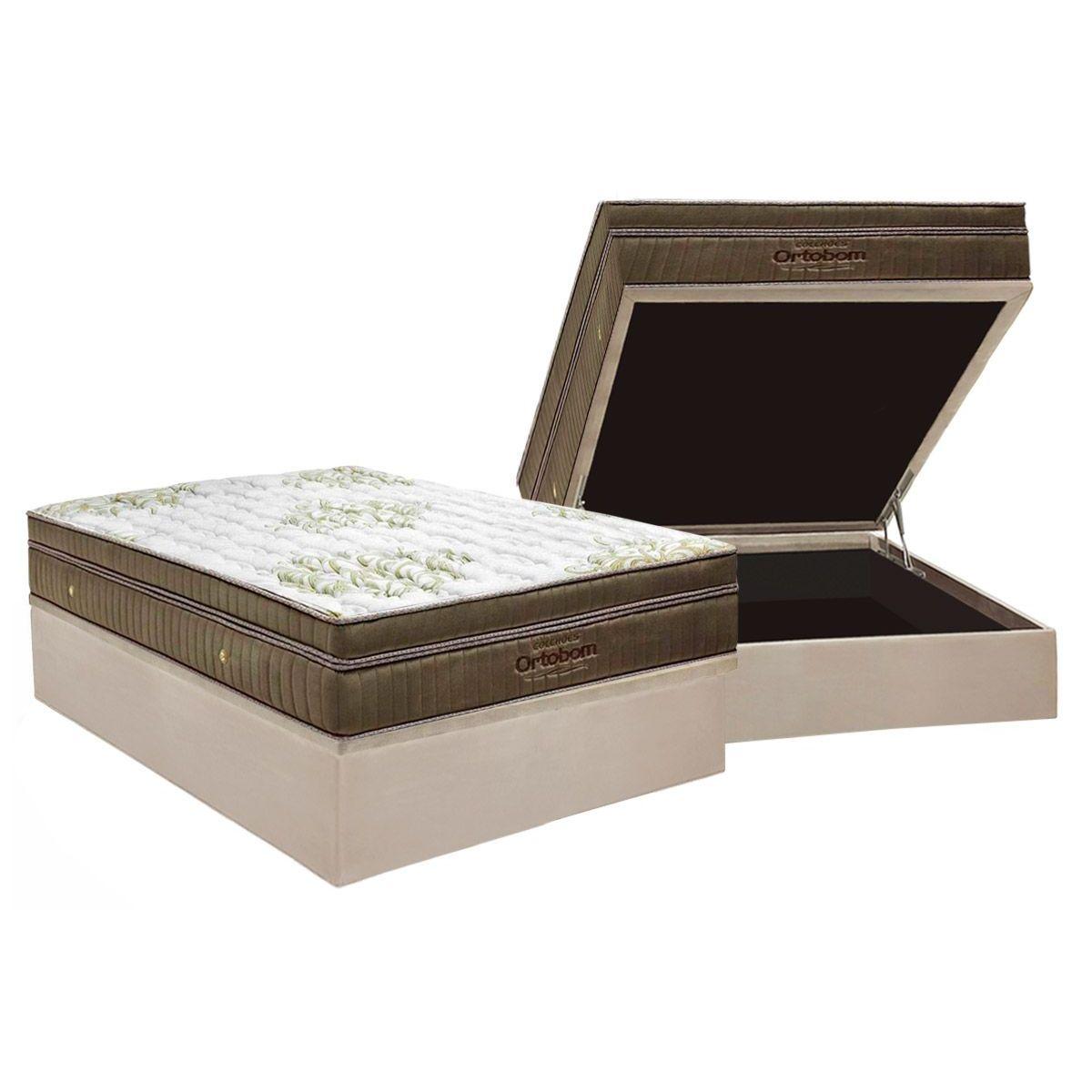 Cama Box Bau Casal Colchao Molas Superpocket Ensacadas Ortobom Gold Ultra Gel Base Crc Suede Clean 138x188