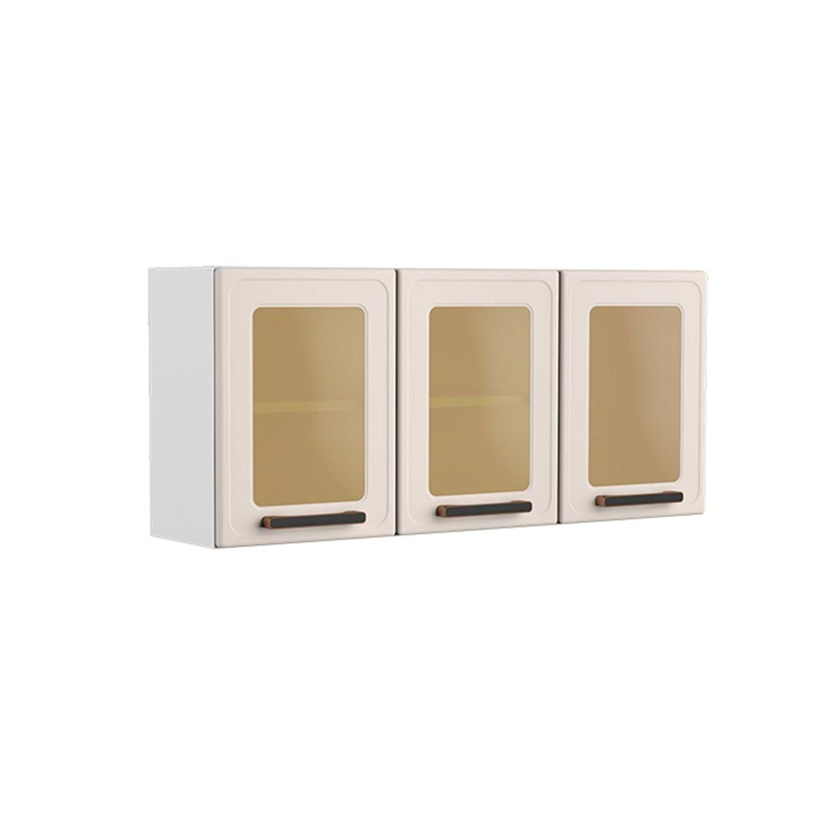 Armario De Cozinha Modulado Origens 7009 3 Portas C Vidro Branco Areia Bertolini