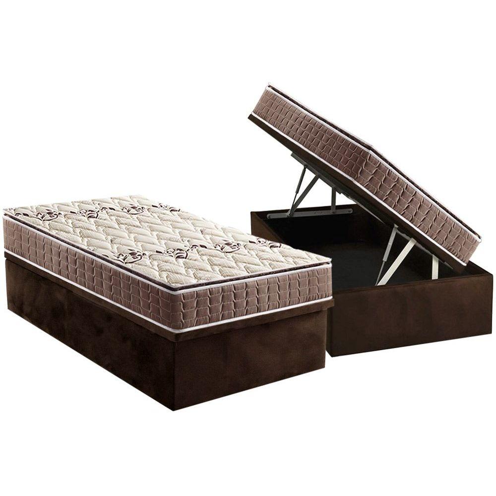 Cama Box Bau Solteiro Colchao Espuma Anjos D26 Ag65 Magnum Double Face Base Crc Suede Brown 88x188