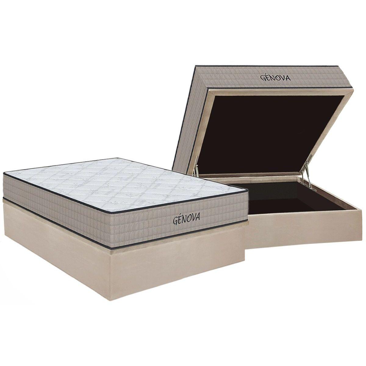 Cama Box Bau Casal Colchao Espuma Orthoflex D45 Genova Base Crc Suede Clean 138x188