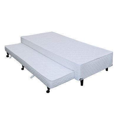 Cama Box Castor Solteiro Poli Branco Acoplado 100x200x27cm