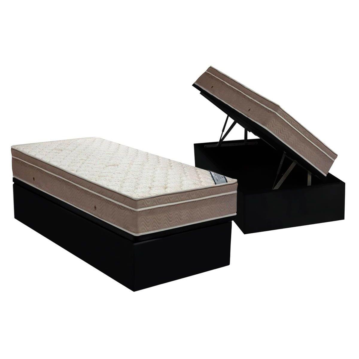 Cama Box Bau Solteiro Colchao Molas Superpocket Ensacadas Ortobom Light Saude Base Crc Suede Black 88x188