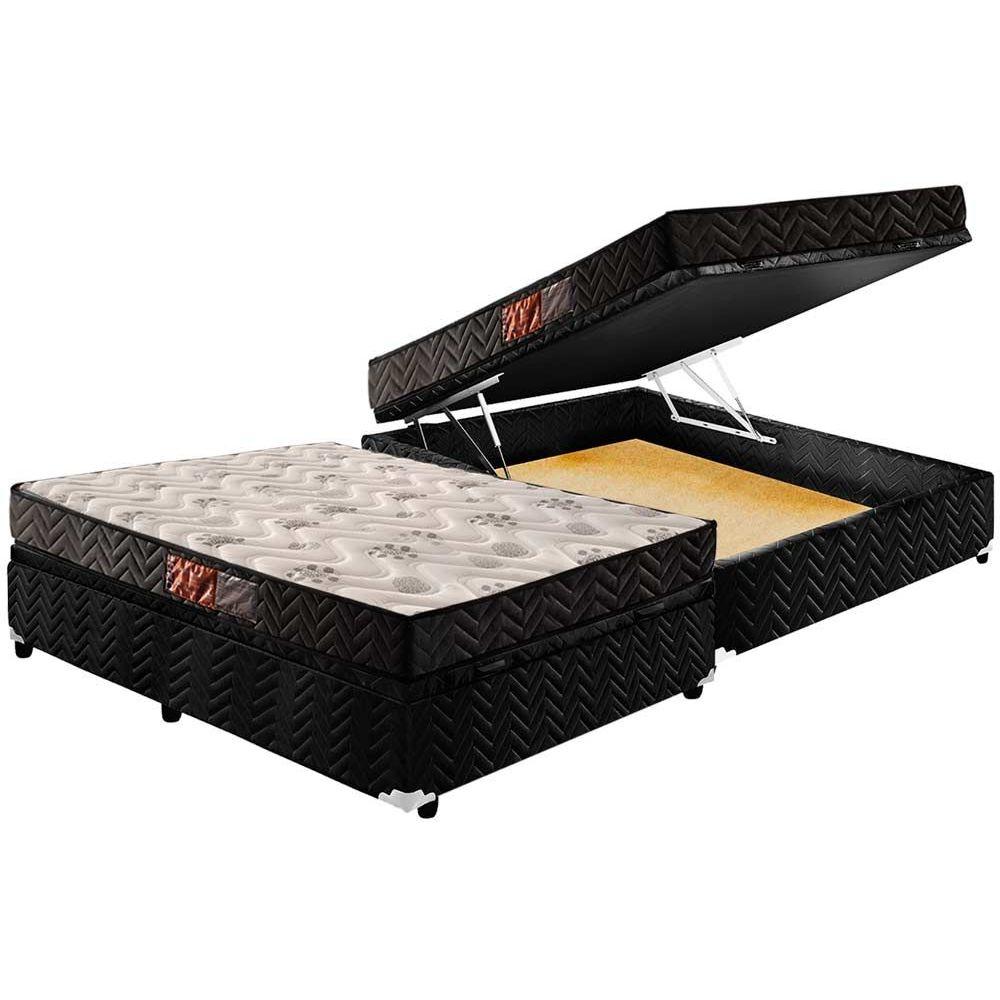 Cama Box Bau Casal Colchao Espuma Paropas D45 Pasquale Base Crc Suede Black 138x188