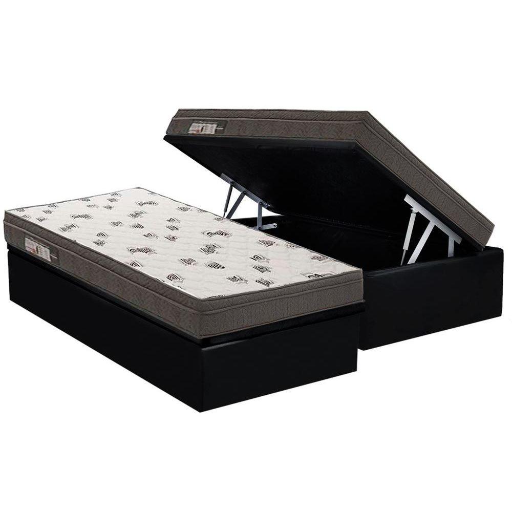 Cama Box Bau Solteiro Colchao Espuma Ortobom D45 Light Saude Ortopillow Base Crc Courano Black 88x188