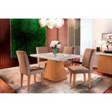 Conjunto Mesa Sala Jantar Luna Tampo Madeirado C Vidro 120cm Canto Reto 6 Cadeiras Grecia Imbuia Chocolate Rufato