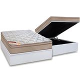 Cama Box Bau Casal Colchao Molas Castor Pocket Revolution Hibrido Base Crc Courano White 138x188