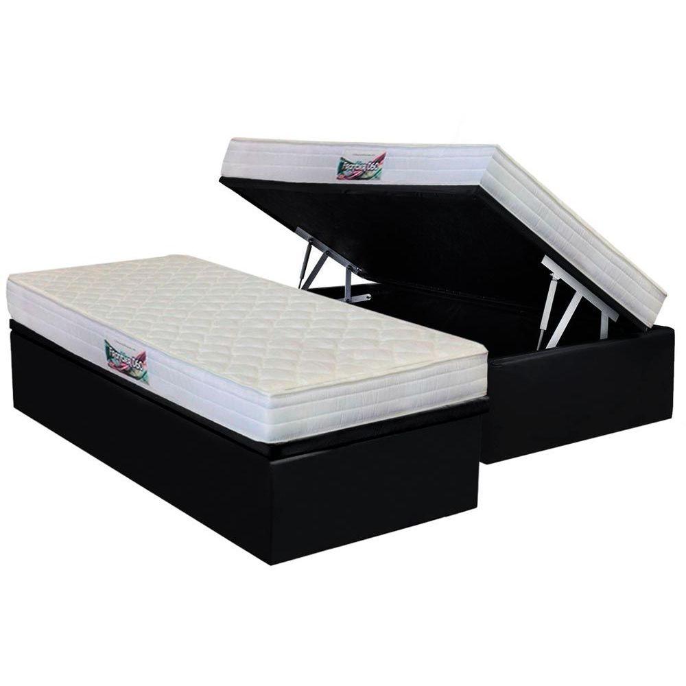 Cama Box Bau Solteiro Colchao Espuma Herval D28 Ag65 Frontier Base Crc Suede Black 88x188