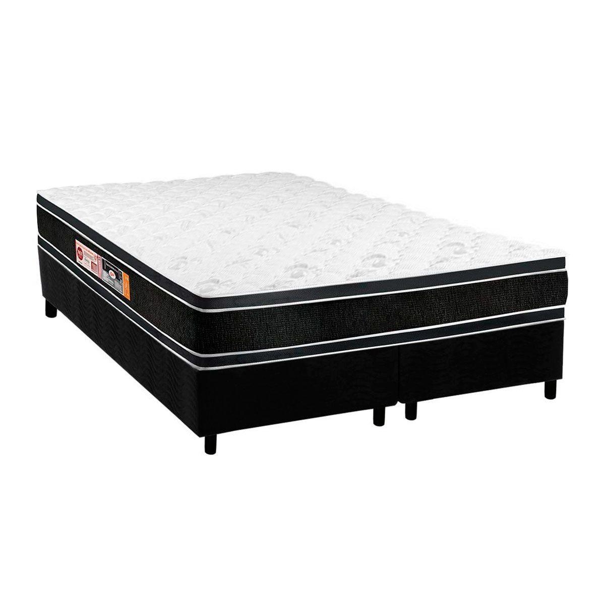 Cama Box King Colchao Espuma Castor D33 Black E White Double Face Base Crc Suede Black 193x203