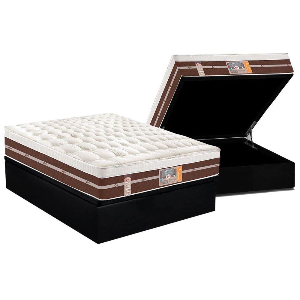 Cama Box Bau Casal Colchao Molas Pocket Ensacadas Castor Silver Star Air Hibrido Base Crc Courano Black 138x188