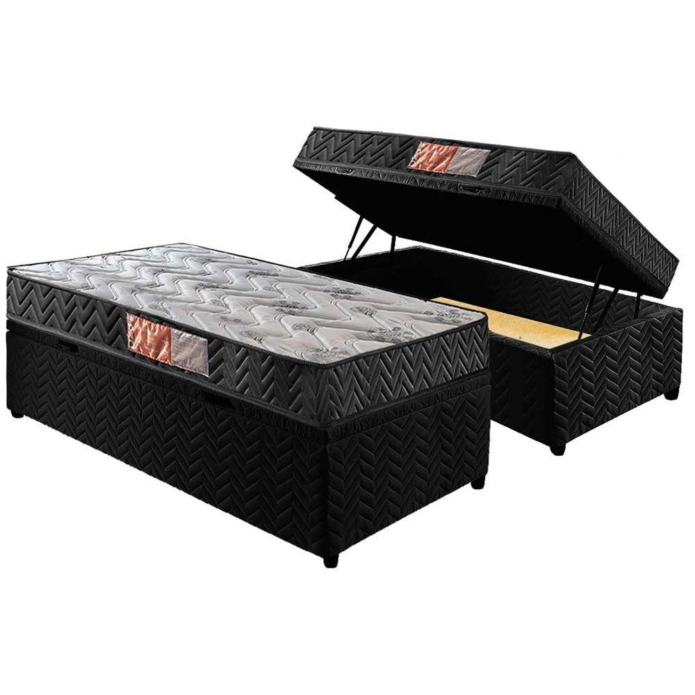 Cama Box Bau Solteiro Colchao Espuma Paropas D45 Pasquale Base Crc Suede Black 88x188