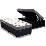 Cama Box Bau Solteiro Colchao Espuma Ortobom D33 Light Saude Base Crc Suede Black 88x188