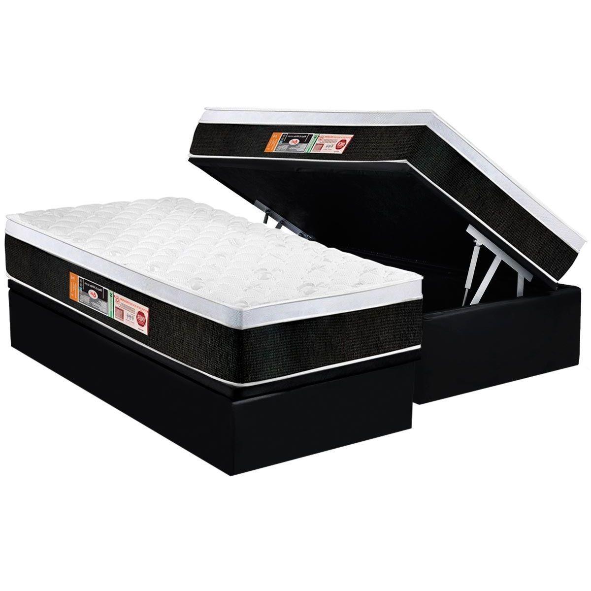 Cama Box Bau Solteiro Colchao Espuma Castor D45 Black E White Air Euro Pillow Base Crc Courano Black 88x188