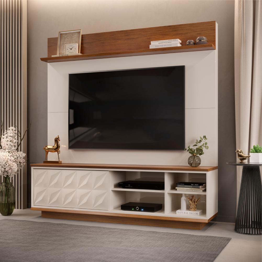 Estante Home Theater Para Tv Até 65 Polegadas Davi 1,80m Off White / Freijó Dj Móveis