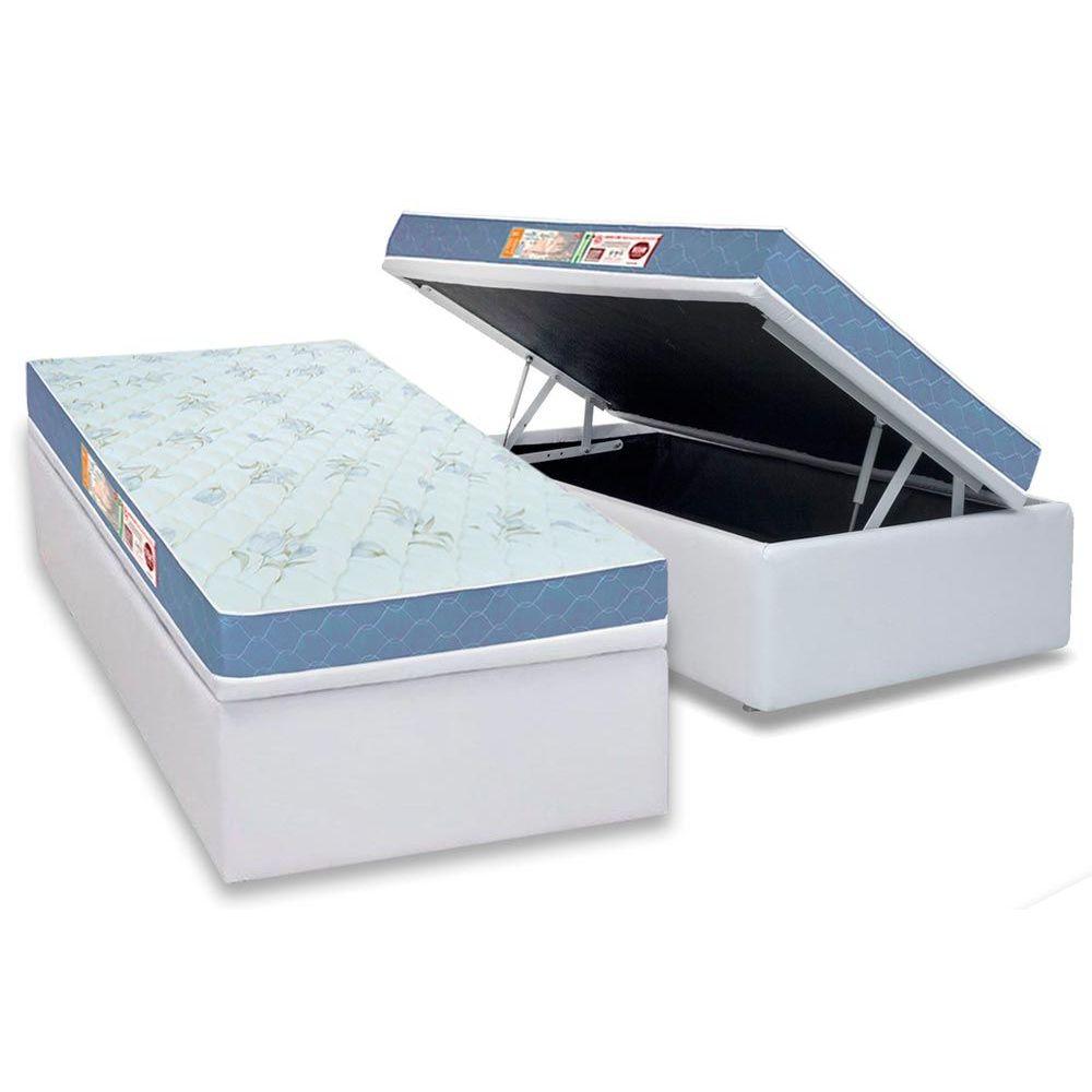 Cama Box Bau Solteiro Colchao Espuma Castor D45 Sleep Max Duplo Base Crc Courano White 88x188