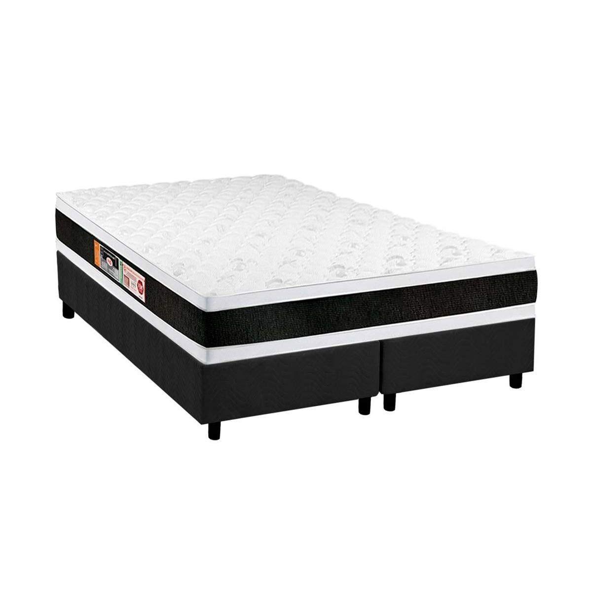 Cama Box King Colchao Espuma Castor D45 Black E White Double Face Base Crc Suede Gray 193x203