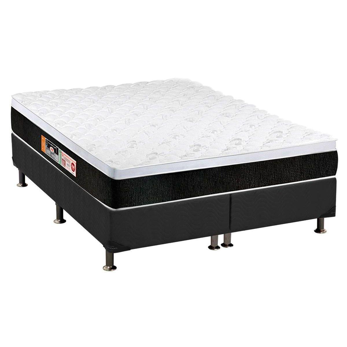 Cama Box King Colchao Espuma Castor D45 Black E White Base Crc Suede Gray 193x203