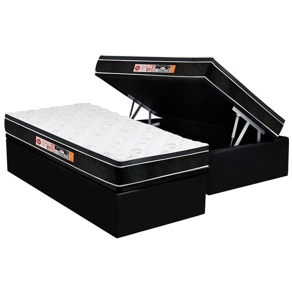 Cama Box Bau Solteiro Colchao Espuma Castor D33 Black E White Air Euro Pillow Base Crc Courano Black 88x188