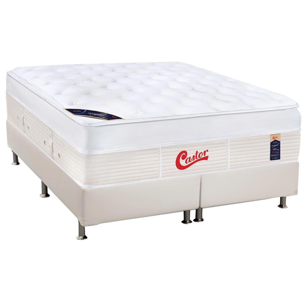 Cama Box King Colchao Molas Pocket Ensacadas Castor Gold Star Vitagel Max Base Crc Courano Branco 193x203